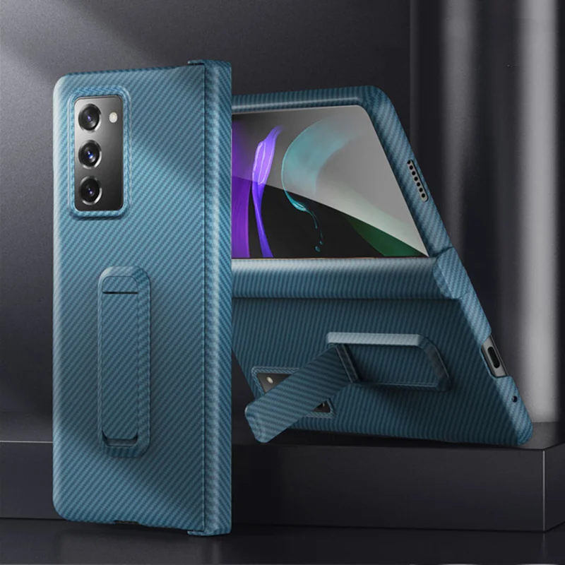 

Чехол для Samsung Galaxy Z Fold 2 5G, защитный чехол из углеродного волокна с текстурой петли, Жесткий Чехол из поликарбоната с подставкой, защитный чех...
