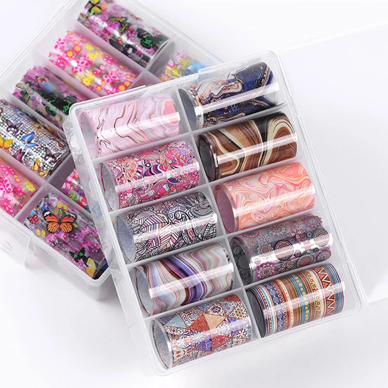 

10 Sheets Marble Design Foils Set Transfer Sticker Kit Flower Adehesive Paper Wraps Nail Art DIY Tips Slider Decor