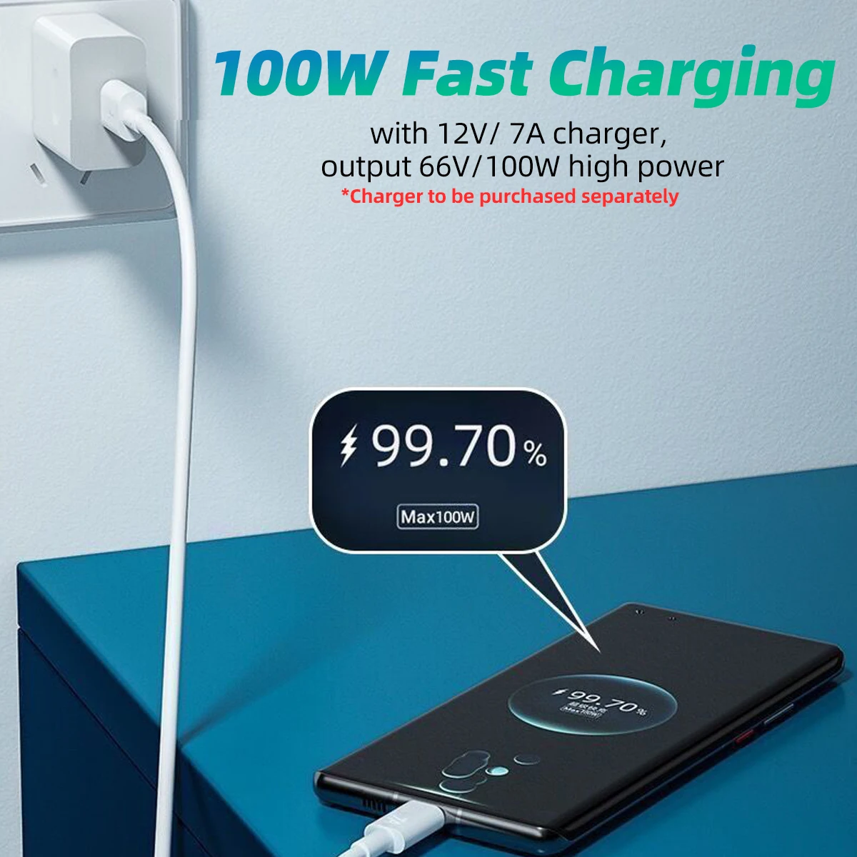 Кабель Olaf 7A 100 Вт USB Type-C кабель для быстрой зарядки Huawei P30 Pro Xiaomi 12 суперзарядное