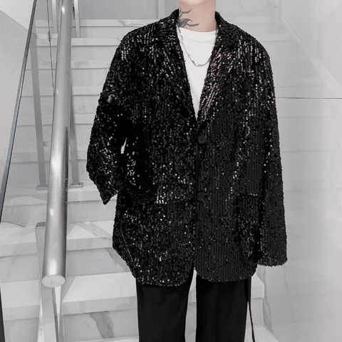 Набедренная поп черная блестящая шаль воротник Мужская блестящая мужская куртка для ночного клуба выступления DJ мужские куртки сценическая одежда для певицы