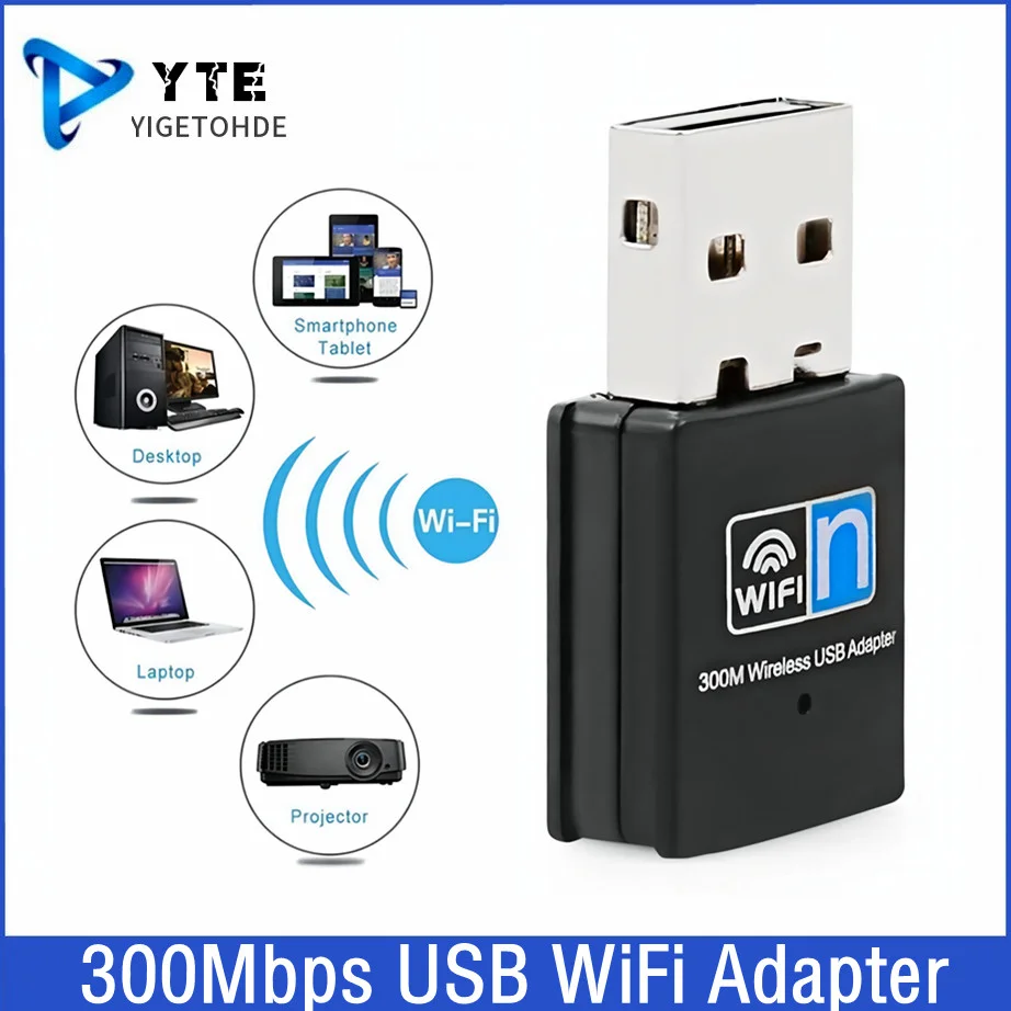 

YIGETOHDE USB 2,0 приемник, сетевая карта 802.11N 300 Мбит/с, мини беспроводной USB Wi-Fi адаптер для ПК, настольного ноутбука, Windows, MAC