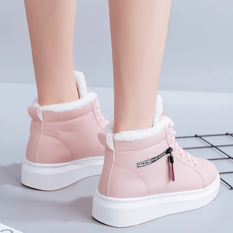 

Women Cotton Shoes Women Shoes PU Solid Color Round Flat Heel and Cotton and Cotton To Keep Warm Non Slip and Waterproof Shoes