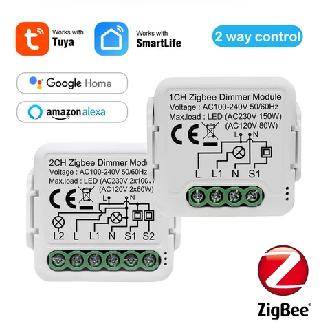 Умный диммер Tuya ZigBee, 1/2 кнопочный, с управлением через приложение, работает с Alexa Google Home