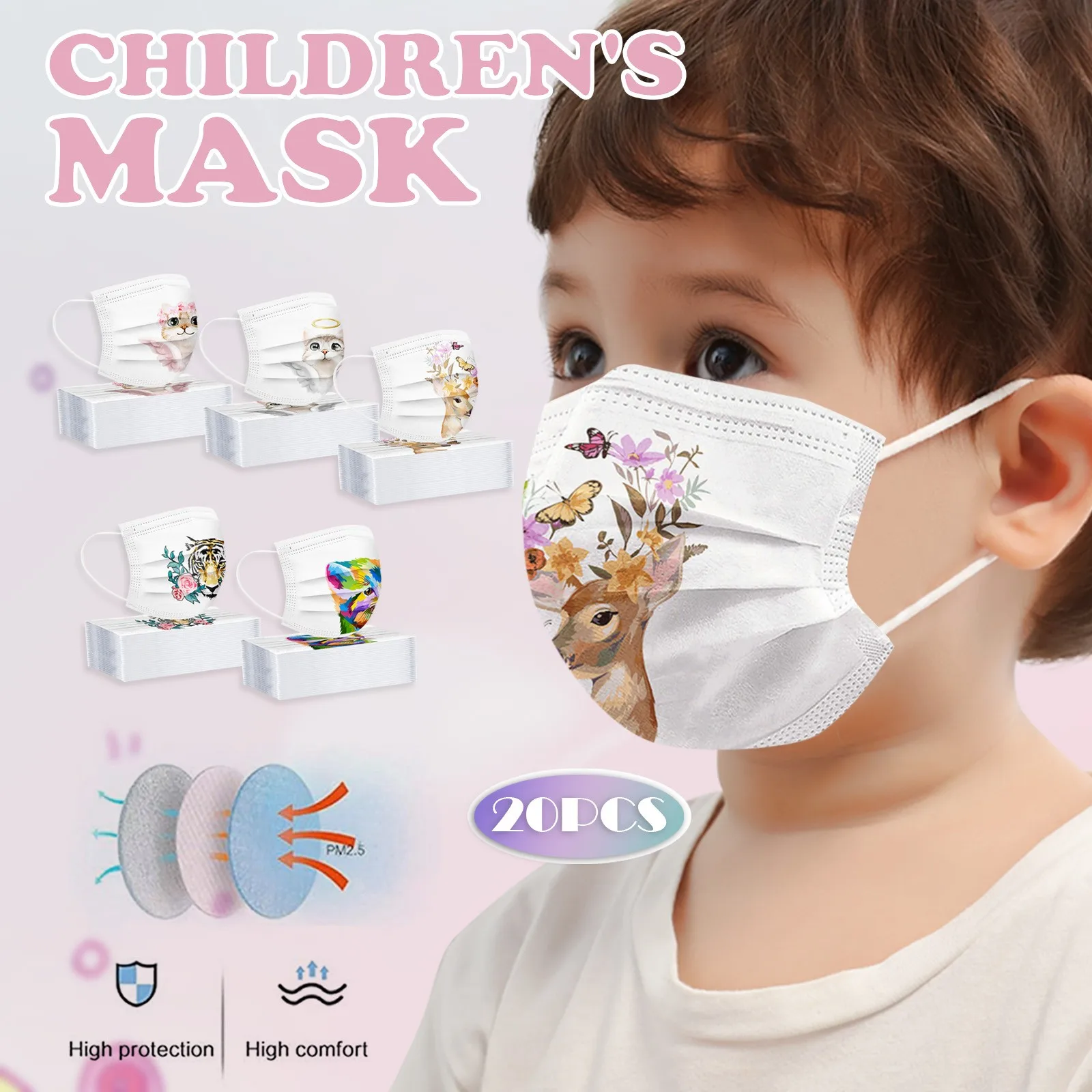 

new 20PC kids Masks Easter Printed Rabbit Non-woven Masks kids 3 Layer Breathable Protective Masks mascarillas Disposable Mask