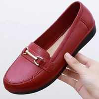 ladies flat shoes vintage fashion women leather low heel shoes solid female casual shoe comfort round toe mom non slip footwear