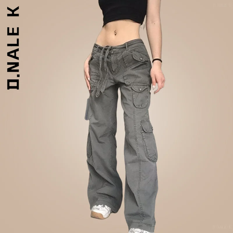 

D.Nale K 2022 Denim Pants Loose Women Jeans Baggy Y2k Pockets Jeans Korean Retro Women Denim Full Length Woman Trousers Female