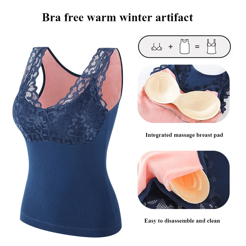 

Seamless New Lace Lace Double Layer Fleece Thickened Shoulder Warm Women Vest Large Edition Vest Slim Women Underwear