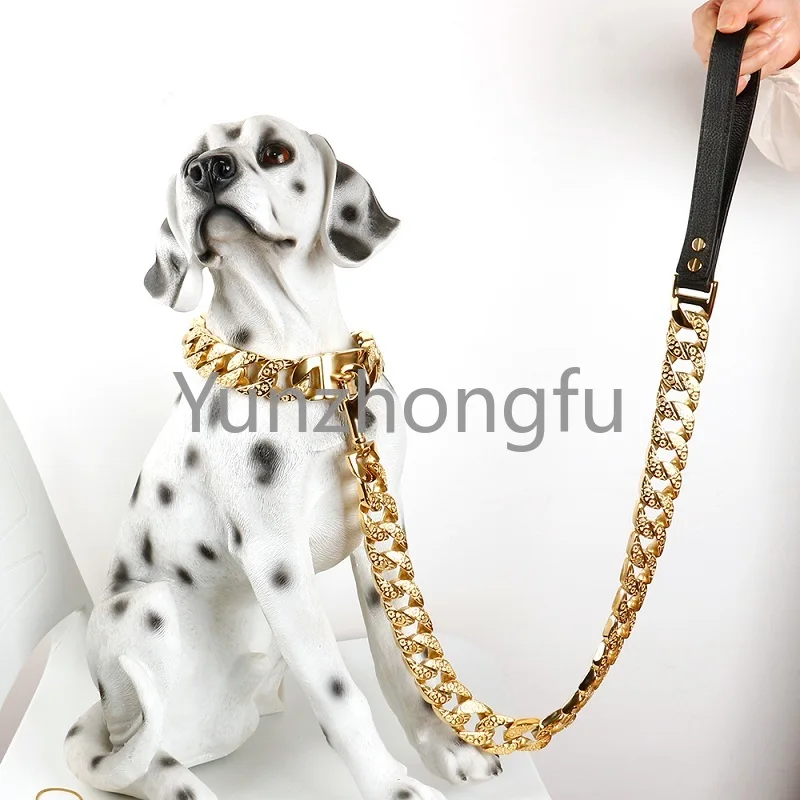 

Pet Star Dog Collar Hardware Heavy Duty Stainless Steel Pet Cuban Link 32mm Width Dog Collar and Leash