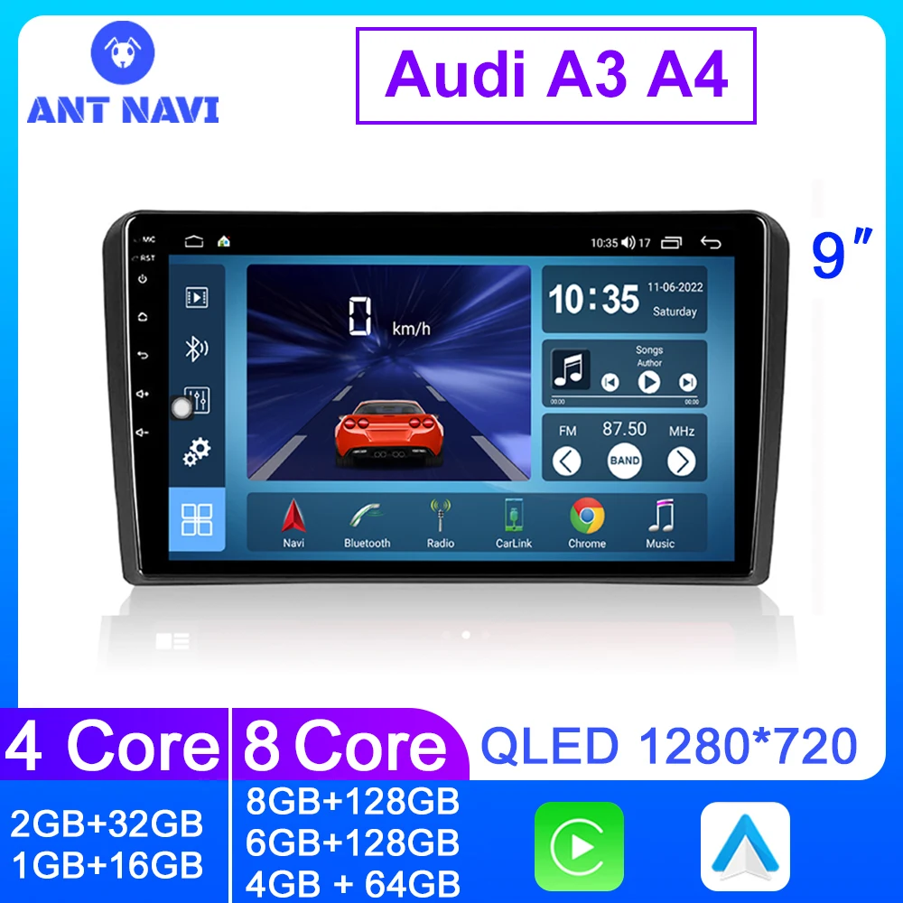 

Автомобильный мультимедийный плеер AntNavi, 9 дюймов, для Audi A3 A4, радио Carplay, 2 Din, Android 10, автомобильное стерео, Wi-Fi, 4G, Carplay, GPS, FM, Авторадио