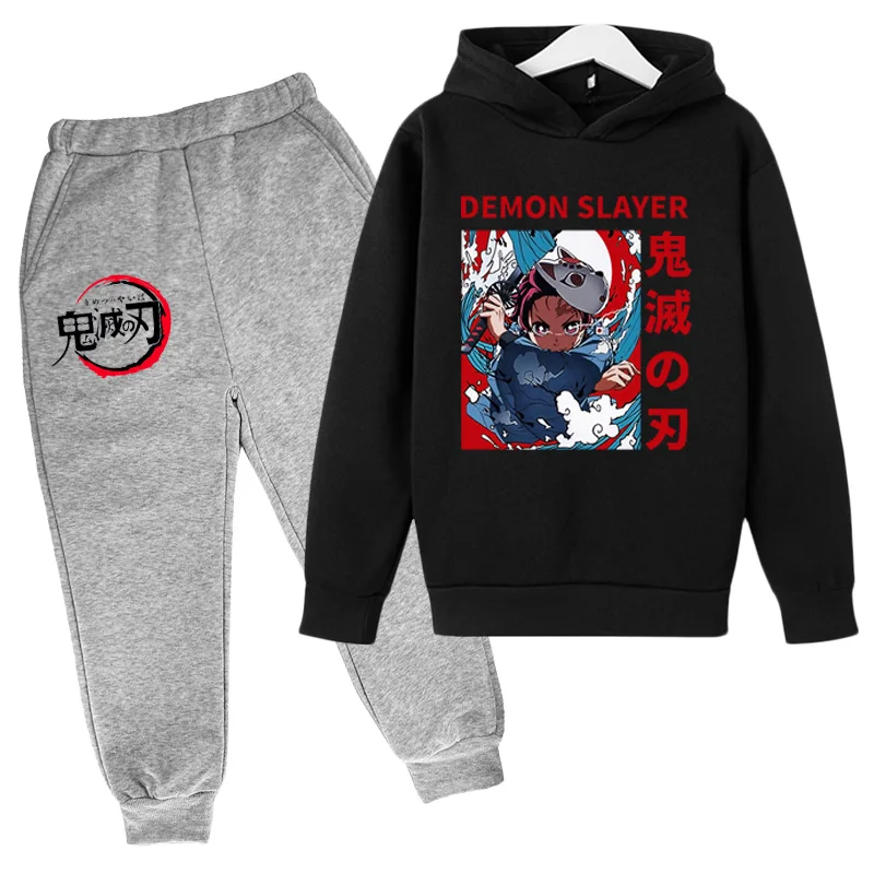 

2022 Harajuku Anime Demon Killer Children's Hooded Sweatshirt Set Children's Boys and Girls 4-14-year-old Jogging Sweatshirt