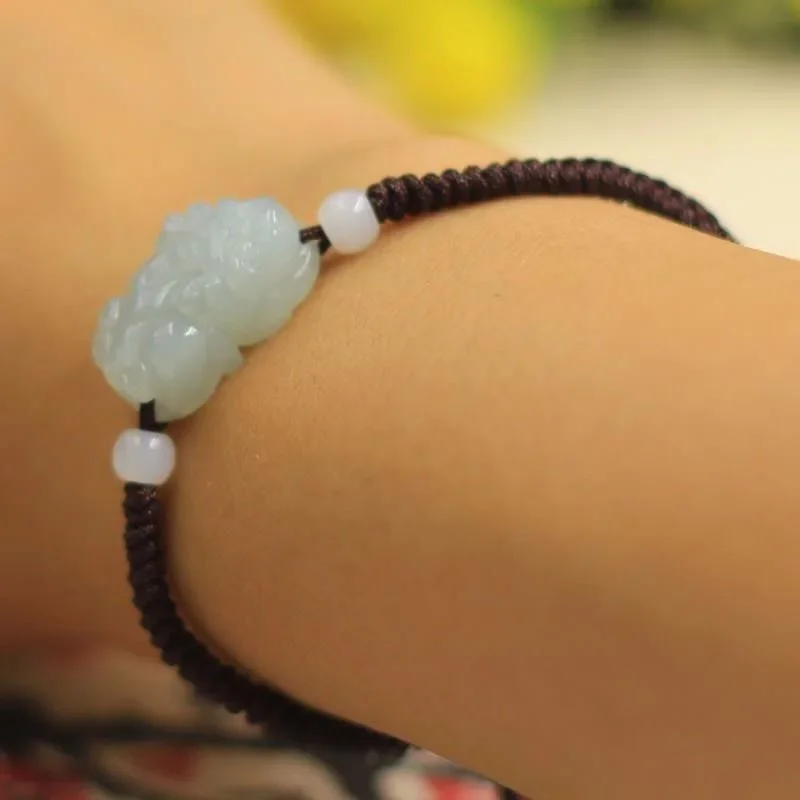 Индивидуальный натуральный нефритовый Изумрудный браслет Pixiu регулируемый