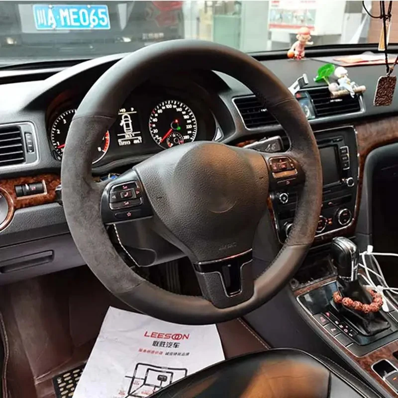 

Для Volkswagen VW Gol Tiguan Passat B7 Passat CC Touran Jetta Mk6 черная натуральная кожа ручная строчка чехол рулевого колеса автомобиля
