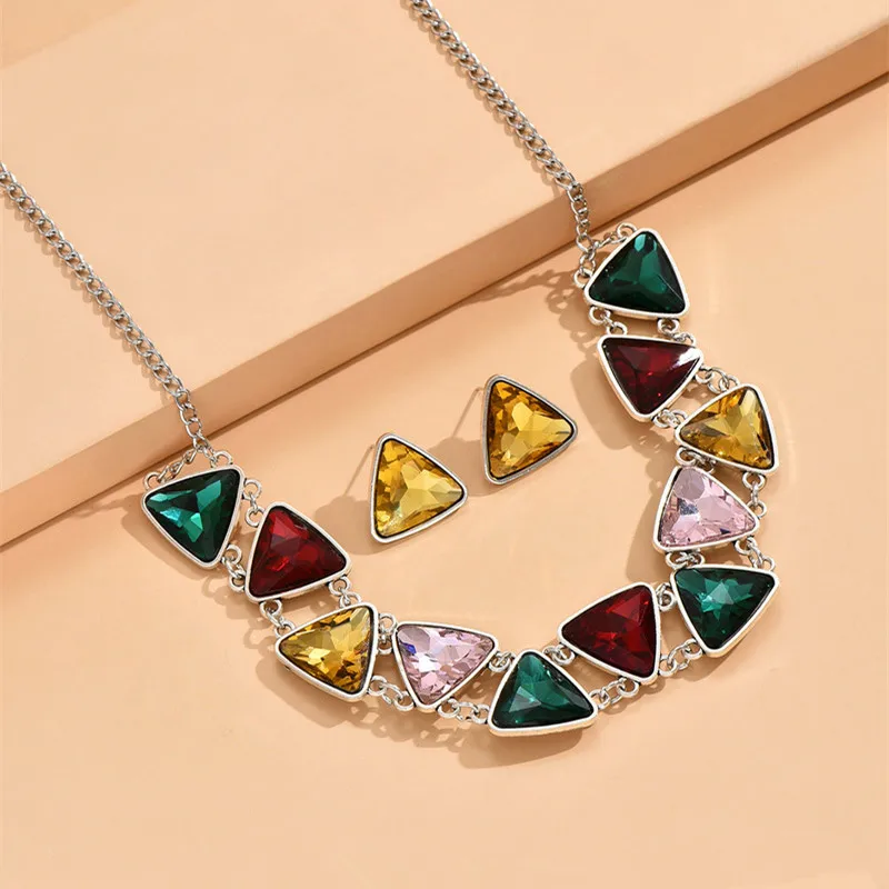 Женский набор украшений Kymyad колье с треугольным камнем и серьгами Ювелирное