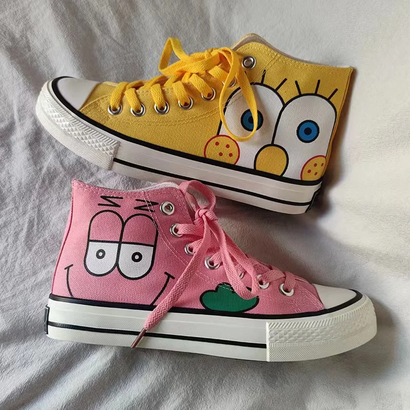 Student Pink and Yellow Mandarin Duck Spring and Autumn High-top Thick-soled Sneakers Lace Up All-match Casual Canvas Shoes