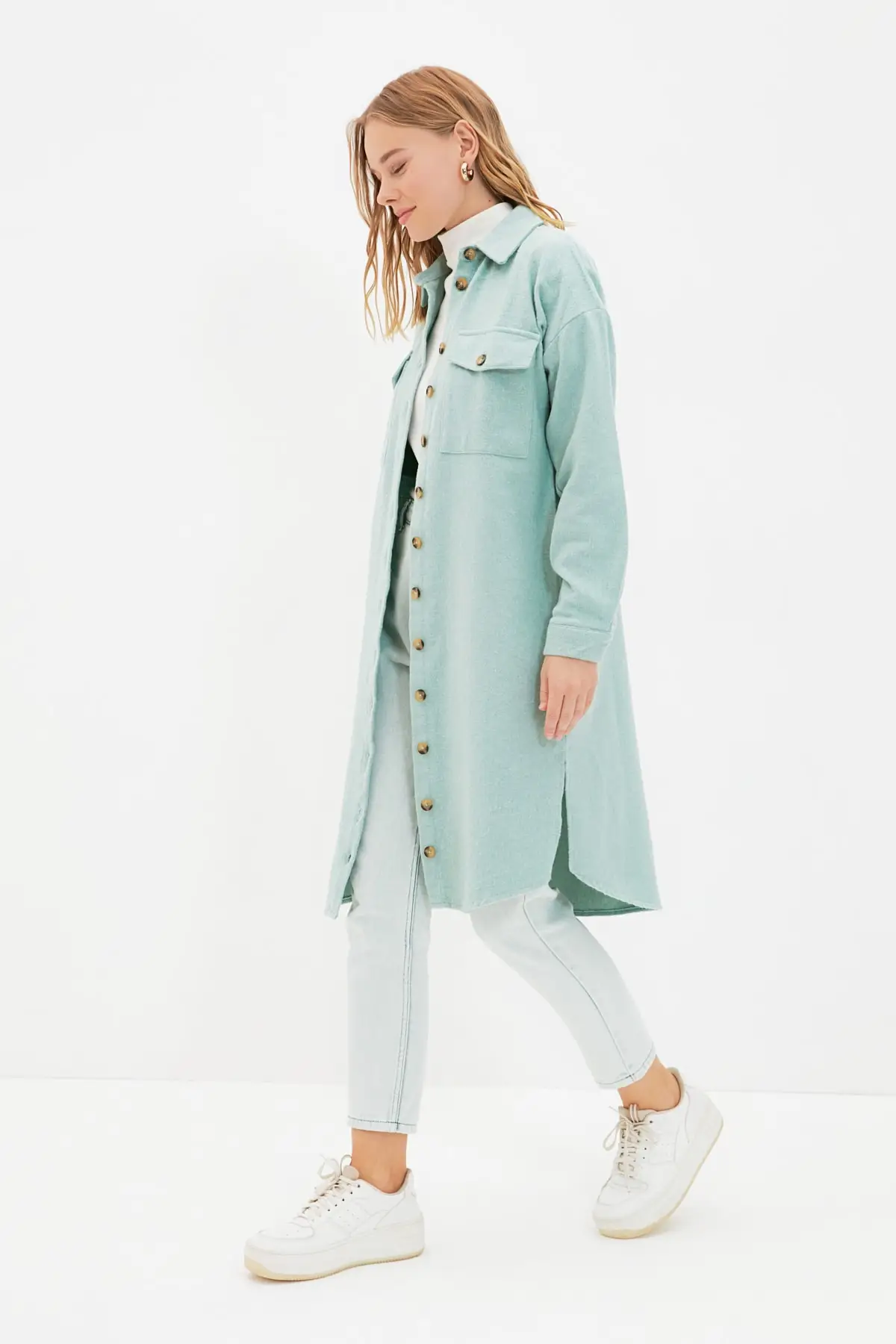 

Trendyol Mint Shirt Lapel Double Pockets Tunik TCTAW22UK0067