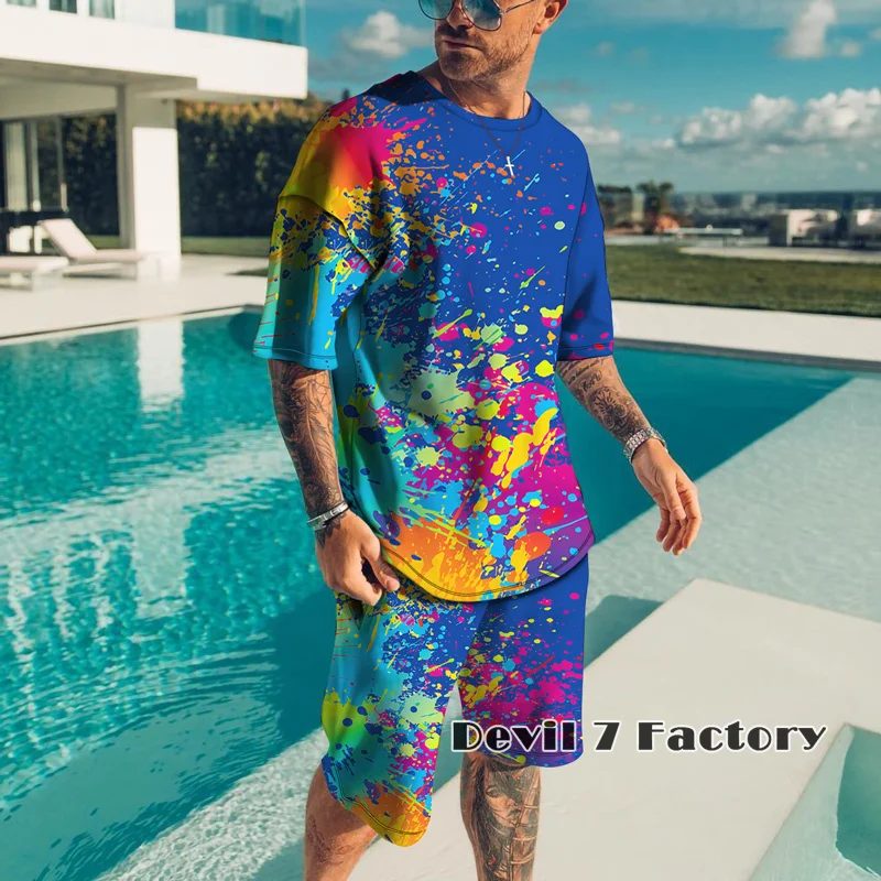 3D Print T-Shirts Men's Tracksuit Sets Fashion Casual Shorts Summer 2 Pieces Suits Graffiti Cool Street Male Clothing Sportswear