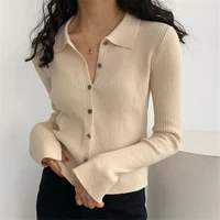 korean fashion new autumn spring casual solid knitted cardigan jacket womens thin full sleeve knitted cropped tops blouse femme