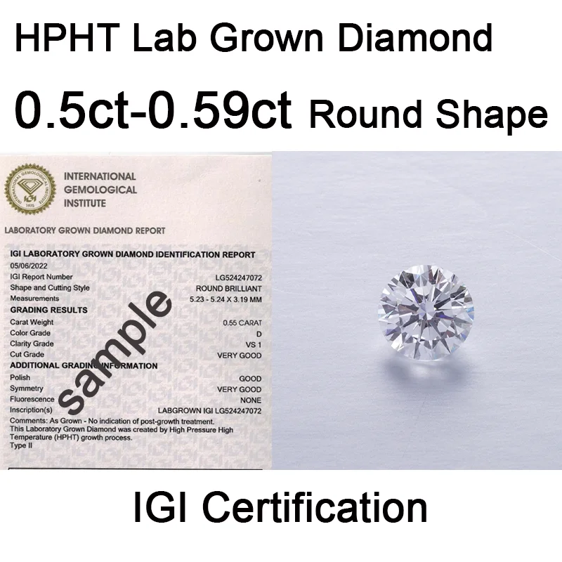 

Loose Lab Diamond 0.5ct Size IGI Certificate HPHT Lab Grown Diamond Loose Stone For Ring Earring Pendant Setting