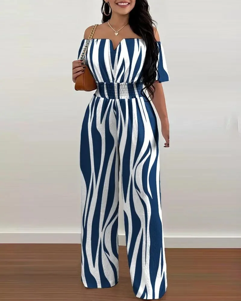 

Sexy Off Shoulder Slash Neck Sleeveless Jumpsuit Woman Flower Print Long Wide Leg Jumpsuits For Women 2023 One Piece Rompers