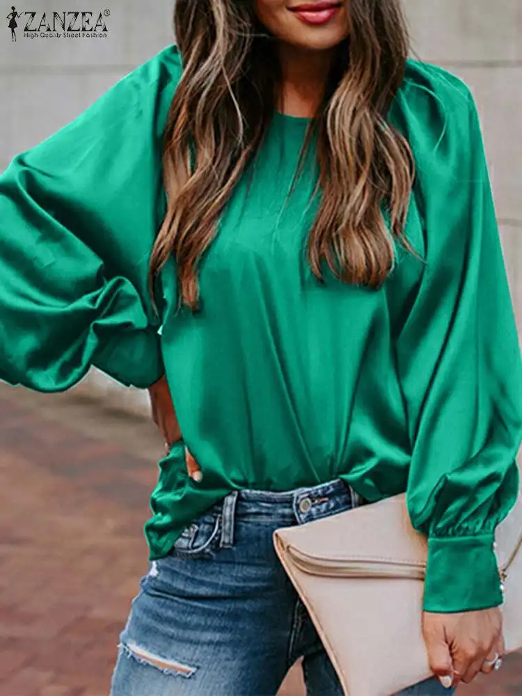 

Stylish Women Satin Blouse ZANZEA 2022 Spring Long Sleeve Solid OL Work Shirt Casual Elegant Top Tunic Female Party Blusas Mujer