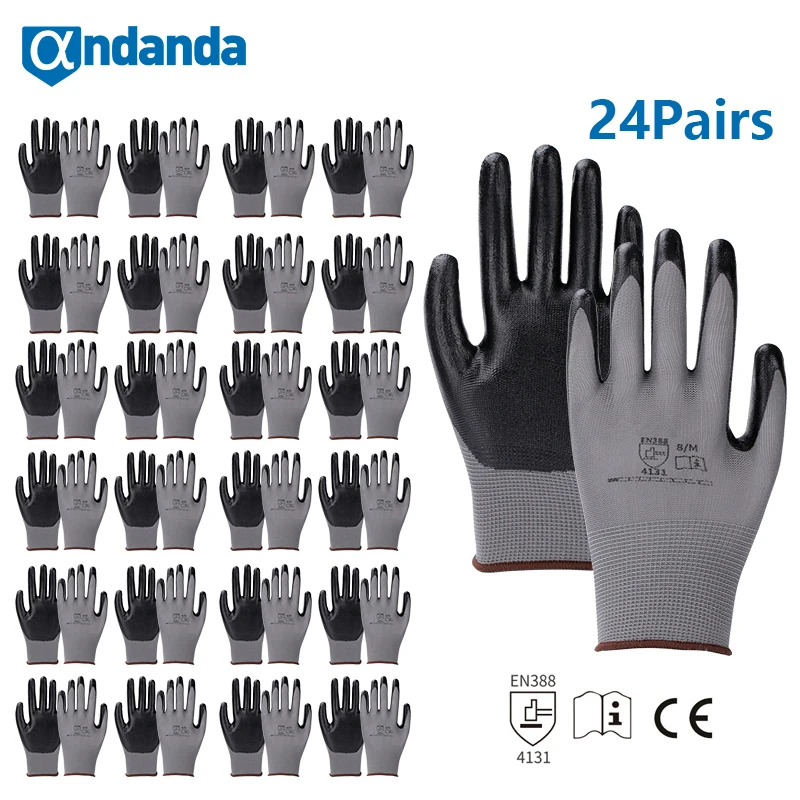 

Andanda 24Pairs Work Gloves,13 Gauge Nylon Smooth Polyester NBR Glove,M L XL Working Gloves for Construction, Gardening Gloves