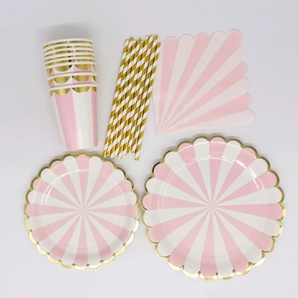 

69Pcs Paper Dinner Cups Straws Set Party Supplies )