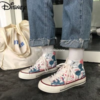 disney mickey 2022 spring and autumn student breathable flat high canvas shoes girls cute graffiti soft bottom casual sneakers