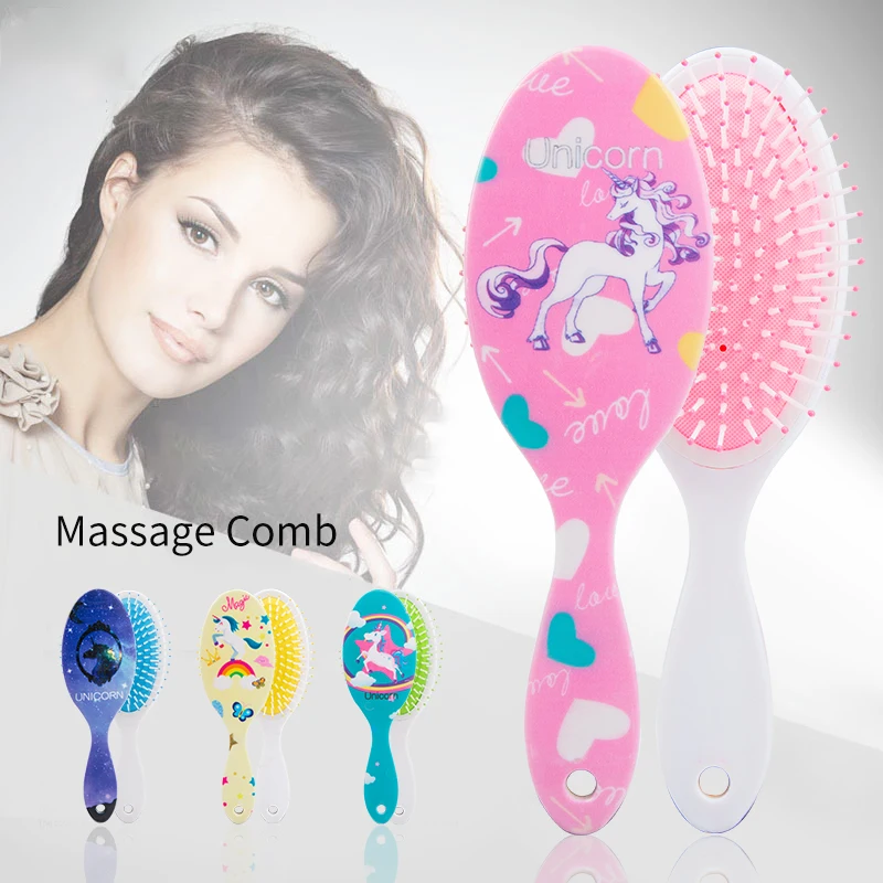 

Kids Hair Brush Unicorn Cartoon Print Hair Comb High Quality Massage Comb Anti-knot Curly Hair Products Hair Straightener Combs