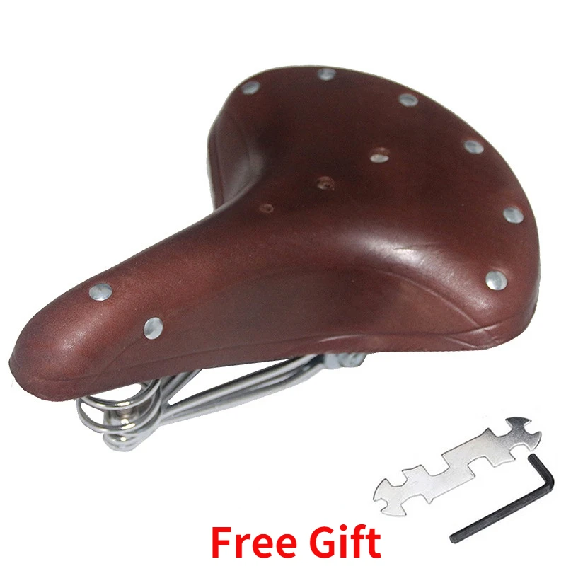 

Vintage Comfort Saddle Seat With Spring Real Leather Bike Bicycle Classic