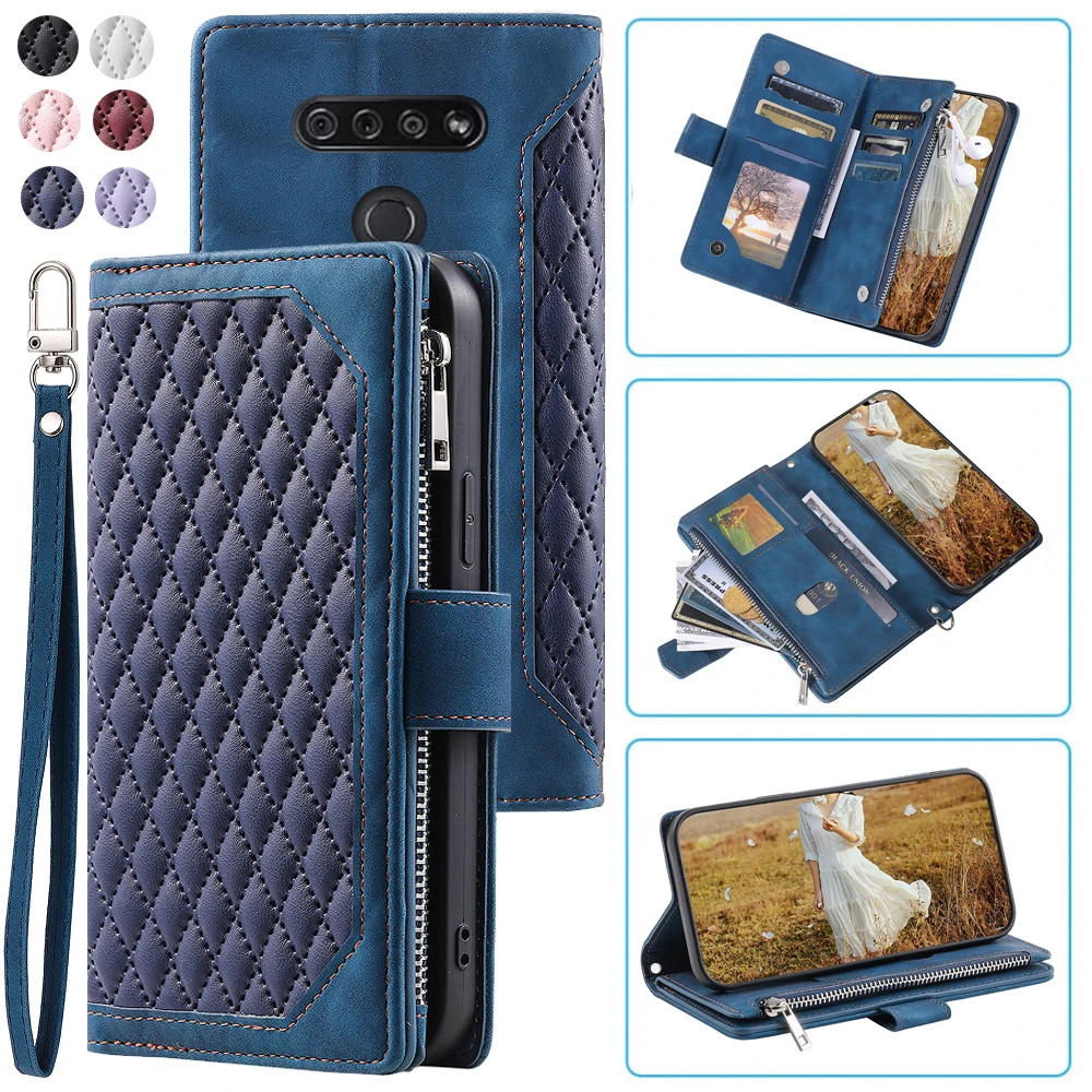 

Модный чехол-кошелек на молнии для LG K51, чехол-книжка с несколькими отделениями для карт, чехол для телефона, чехол-книжка с карманом для карт и ремешком на запястье