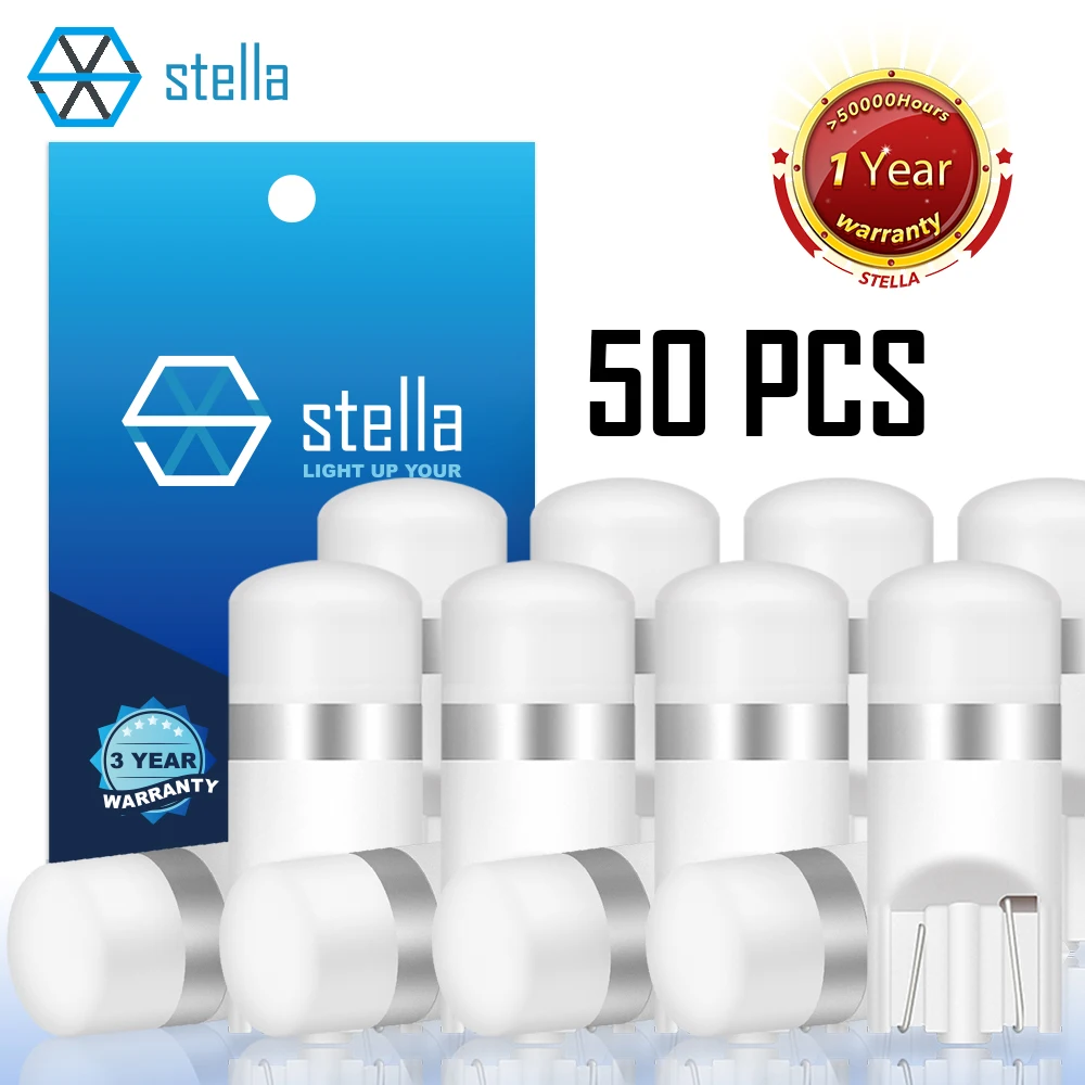 

STELLA 50 шт. Φ T10 лампочка 360 градусов светящийся белый Янтарный Ледяной Синий цвет маленький размер для 12 В стандарта авто внутренний сигнал