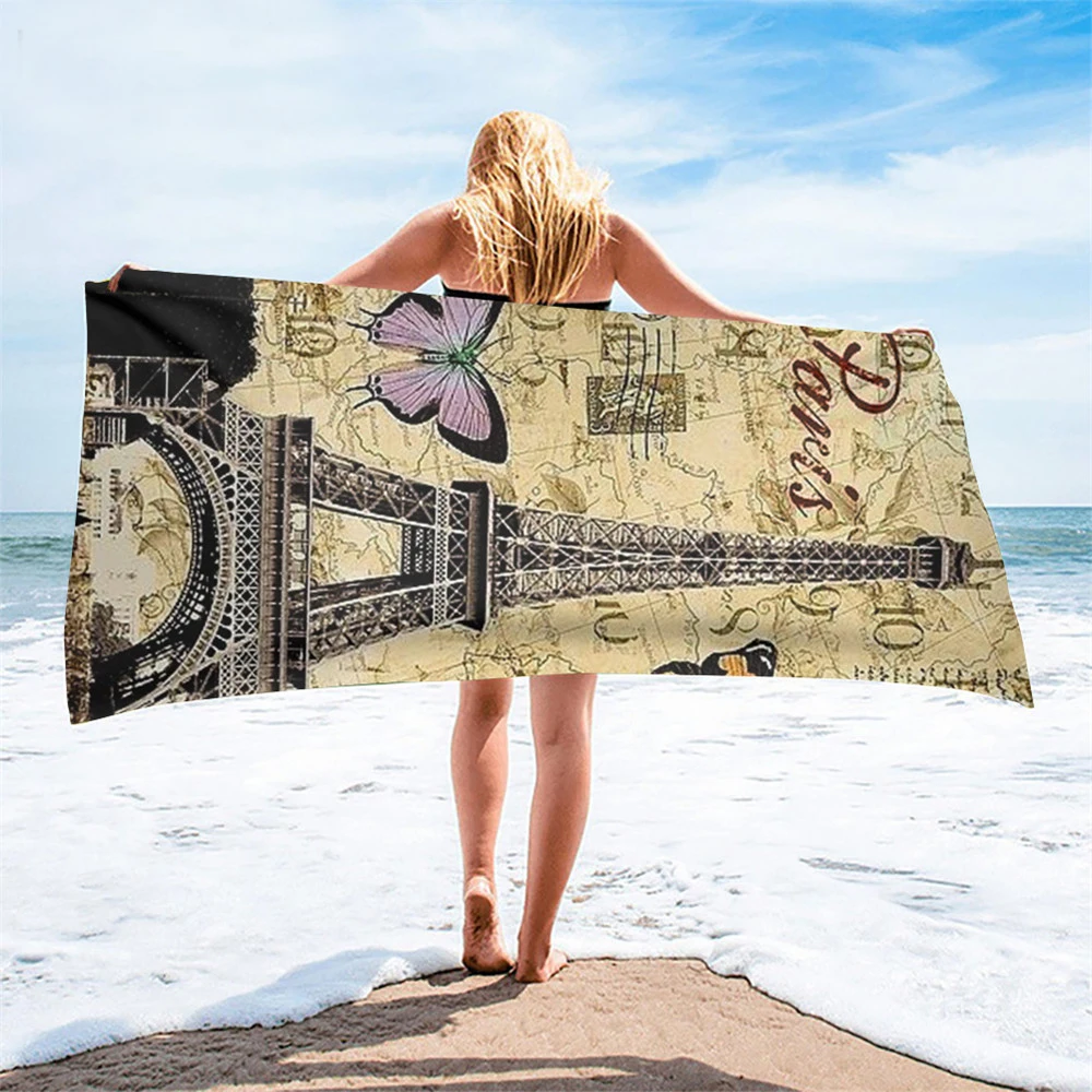 

Eiffel Tower Scenery Print Beach Towel Gifts Microfiber Quick Drying Hotel Bathroom Towels Sand Free Swim Yoga Camping Women Men