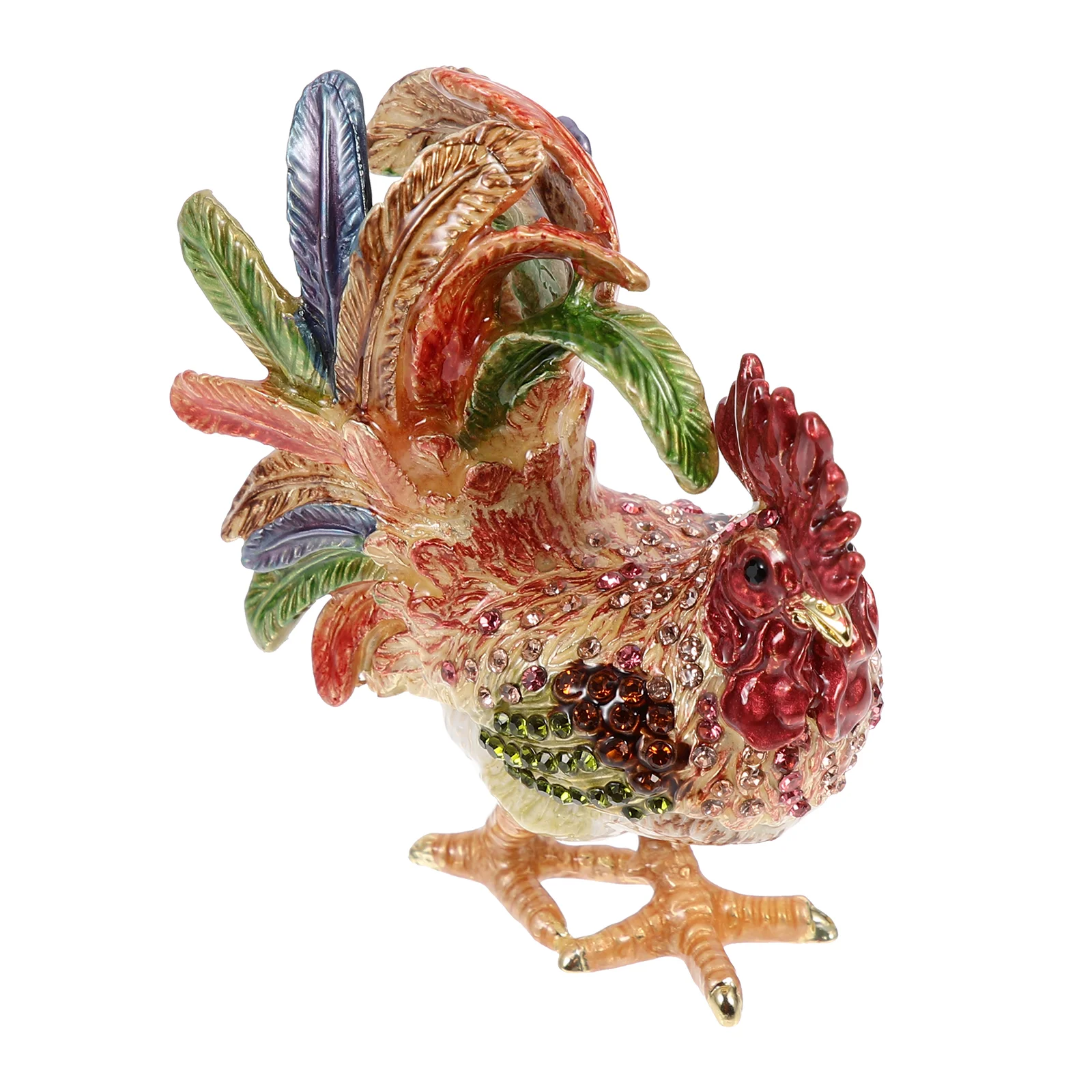 

Enamel Rooster Vanity Decor Accessories Makeup Travel Containers Jewelry Case Animals Alloy Statue Holder Table