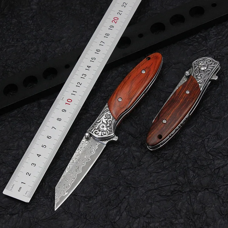 

Дамасский складной нож, рукоятка из палисандра, подарок, коллекционный нож, искусственный нож, нож для фруктов, 1 шт.