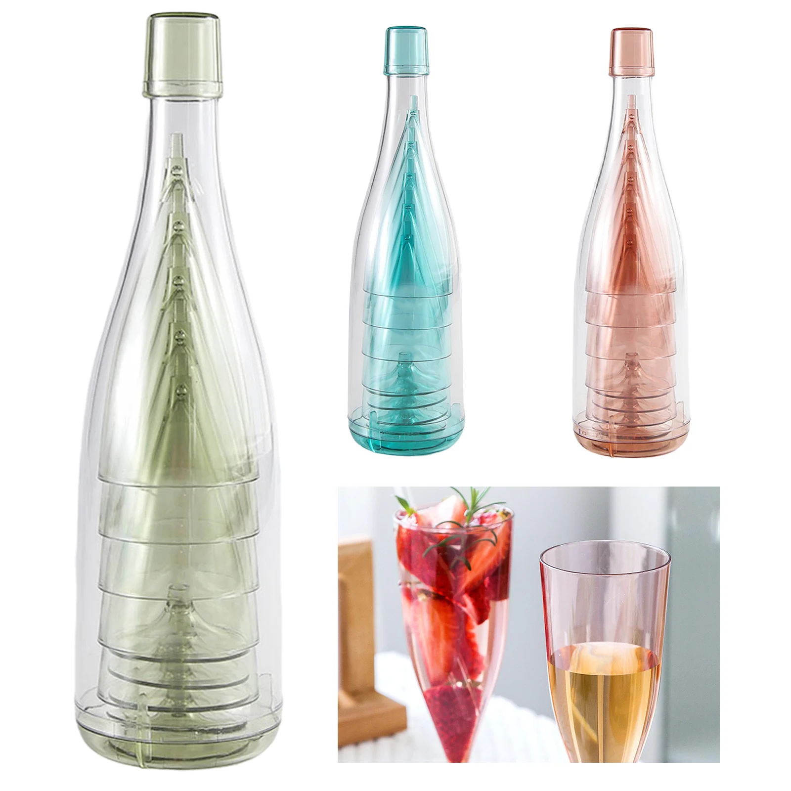 

5Pcs/Set Champagne Glasses Reusable Plastic Cup With Storage Bottle Portable Drink Juice Glass Cocktail Party Barware Tools