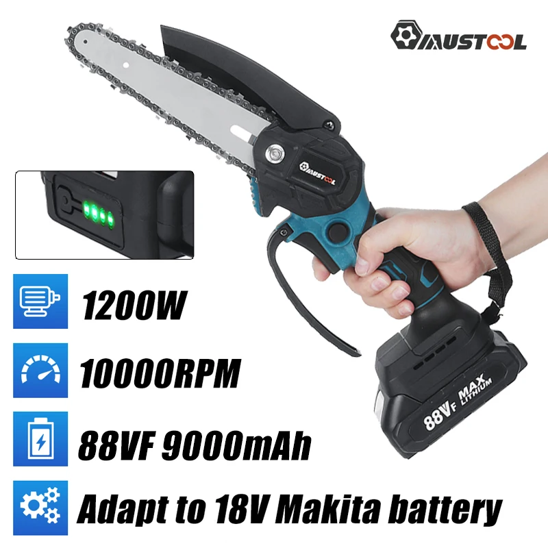 

MUTSOOL 1200W 6 Inch Mini Electric Chain Saw With 2 Battery Handheld Pruning Chainsaw Woodworking Electric Saw Cutting Tools
