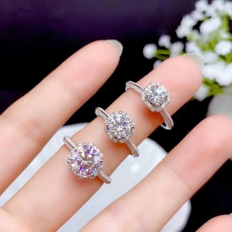 

Кольца с мусанитом из настоящего серебра 925 пробы, сверкающие обручальные кольца на День святого Валентина, женские кольца с бриллиантами