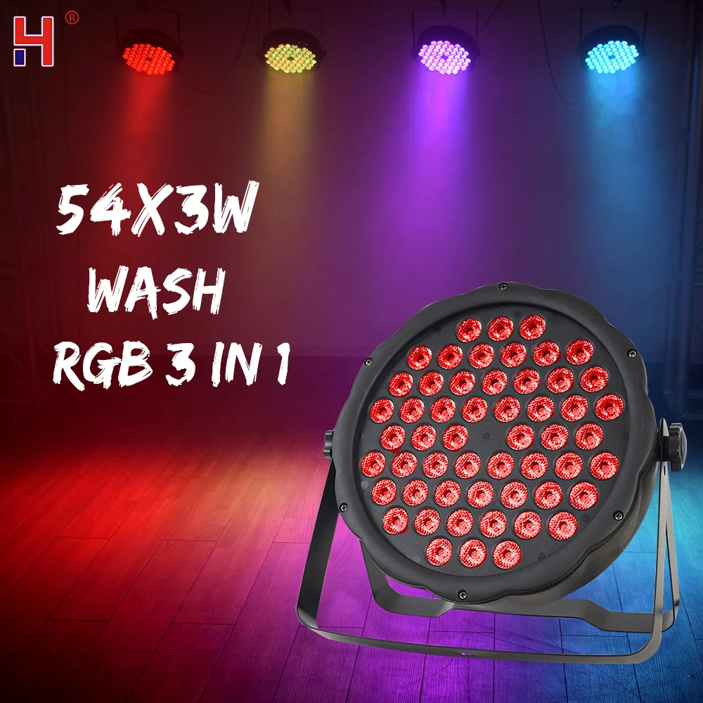 54*3W LED RGB 3In1 DMX 512 Stage Flat Par Lighting Effect DJ Disco Party Holiday Christmas Bar Club Wedding Birthday Show Lights