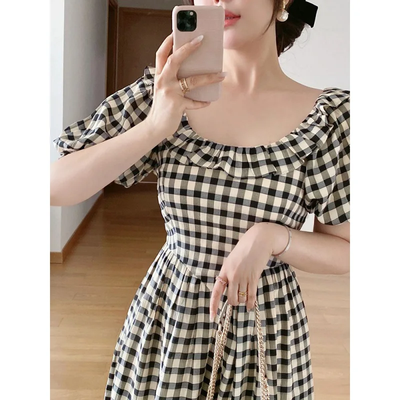 

2023 Spring and Summer New French Retro Style Small Number of Senior Celebrities Fragrance Houndstooth Dress Female