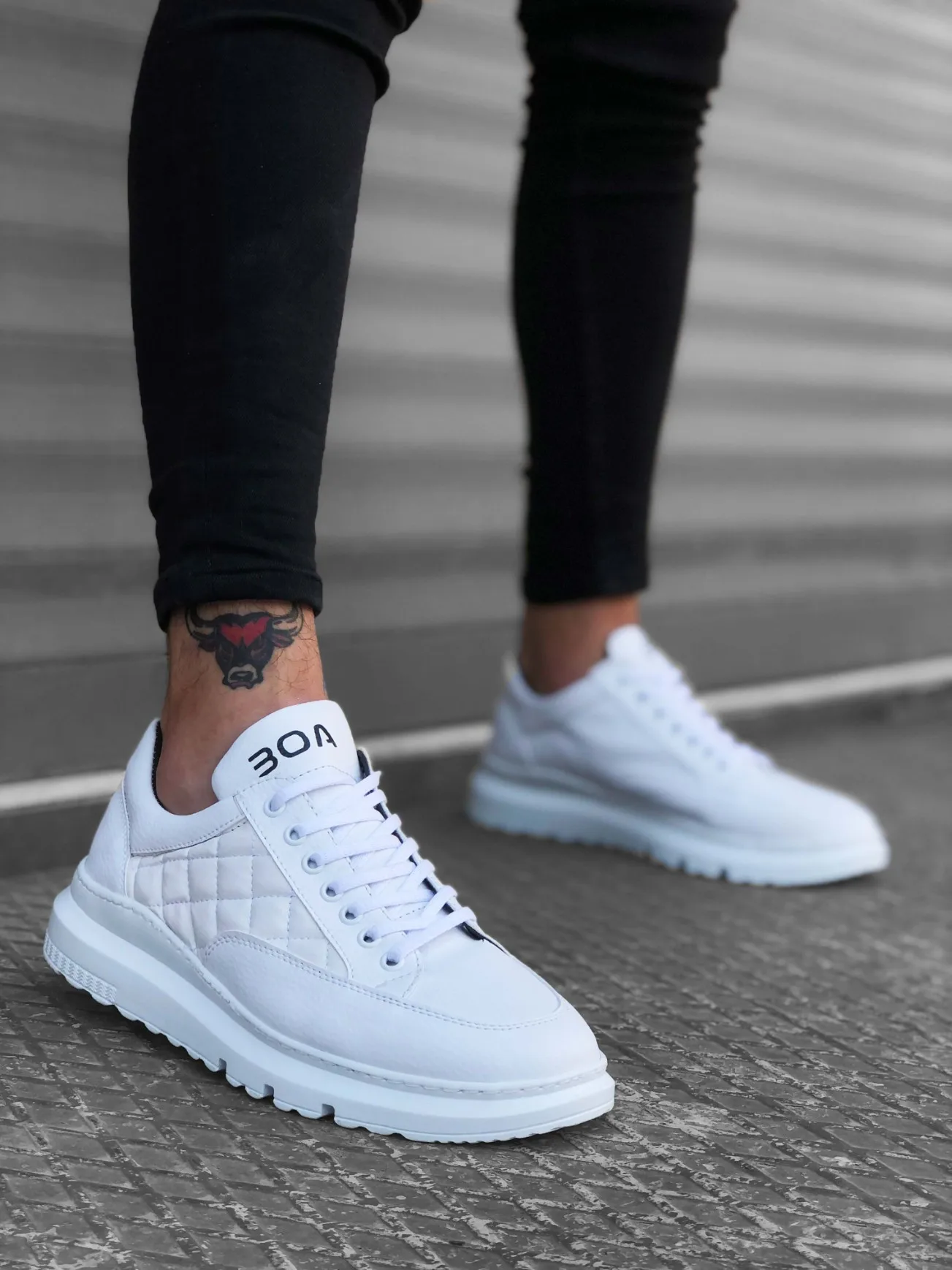 

BOA Causal Men Shoes White Color Quilted Embossed High Outsole Lace-Up Stylish Original Design Brand New Model Summer Fall BA0180