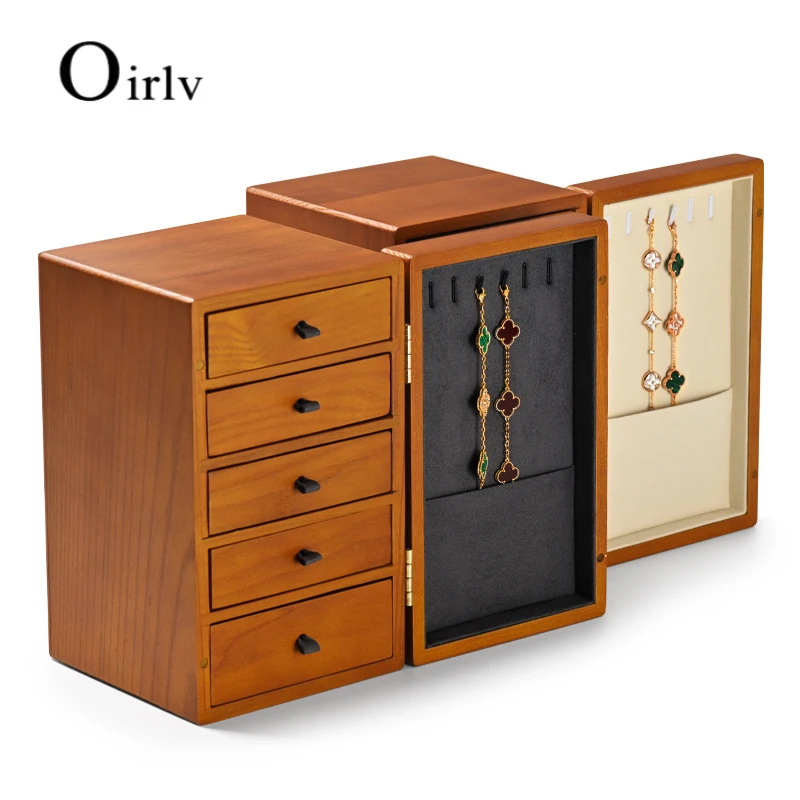 Oirlv Newly 5 Layers Wooden&Microfiber Jewelry Organizer Box Bracelet Display Stands Ring Watch Storagecase