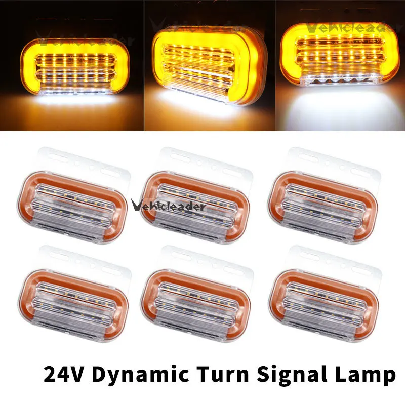 

6x 14LED Side Marker Trailer Lights 24V Truck Clearance Lights Dynamic Turn Signal Indicator Lamp Lorry Van Side Light Amber Red