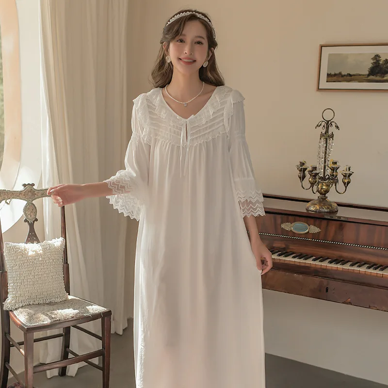Palace Princess Nightdress Women's Spring Autumn 2022 New Mesh Long Sleeve Nightgown Home Clothes Sleepwear Lady Dress Nightwear