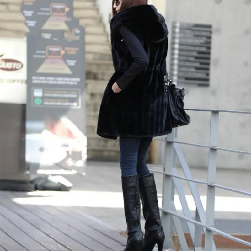 Faux Fur Fashion Vest Winter and Autumn Thick Warm Fur Vest Sleeveless Cover Slim Long Jacket Office Lady Fashion Jacket 2023