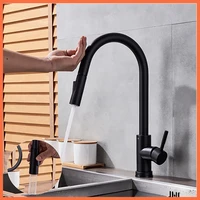 matte black kitchen faucet cold and hot pull out two function deck mounted smart sink tap pull down telescopic faucet