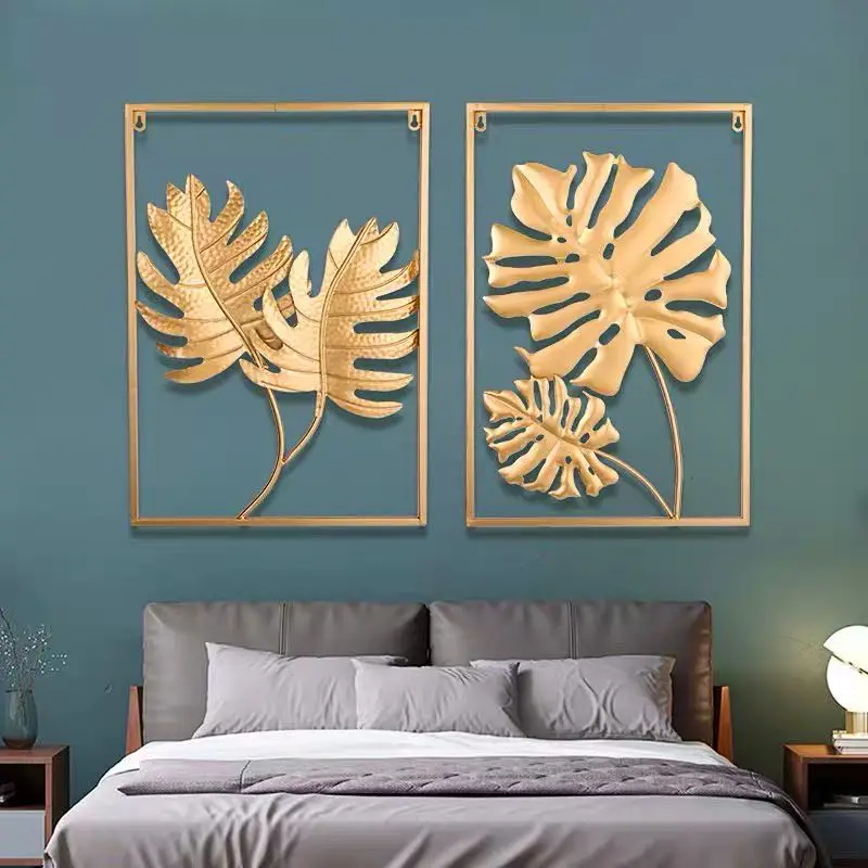 

American Creative Retro Golden Leaf Iron Three-Dimensional Wall Painting Wall Hanging Home Wall Hangings