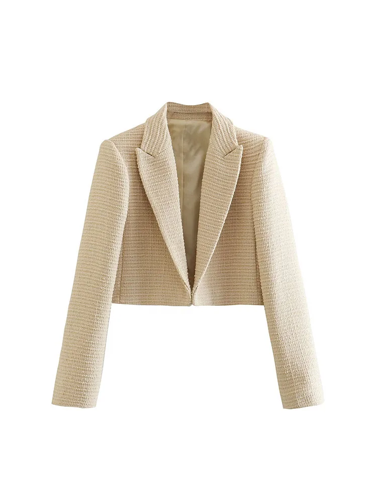 

BSK&ZA&TRF Women 2023 New Fashion Textured Cropped Open Casual Blazer Coat Vintage Long Sleeve Female Outerwear Chic 2010/721