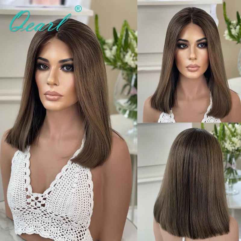 New in Short Bob Lace Front Wigs Dark Ash Brown 100% Virgin Real Human Hair Wig Top Sale 13x4 HD Lace Frontal Wig Glueless QEarl