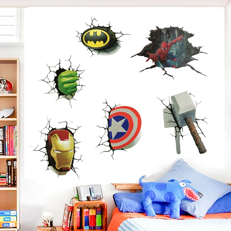 

Disney Marvel Legends Spiderman Hulk 3D Wall Stickers Kids Bedroom Home Decor Wallpaper Creative Car Scratch Stickers Men Gifts