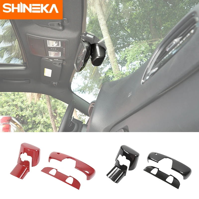 

SHINEKA ABS Carbon Fiber Interior Rearview Mirror Panel Decoration Cover Trim Stickers For Dodge Challenger 2015 Up Accessories